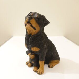 Vintage Sandicast Realistic Rottweiler Mother with Puppy Statue